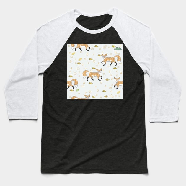 Fox Pattern Baseball T-Shirt by Countryside